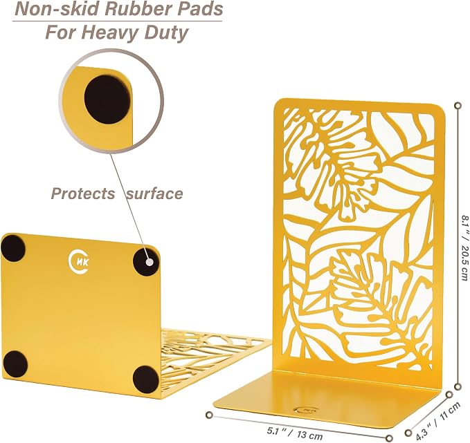 CNK Premium BookEnds - Metal Book Stoppers for Home Office, Book Shelf Holder, Home Decorative (Tropical Gold)