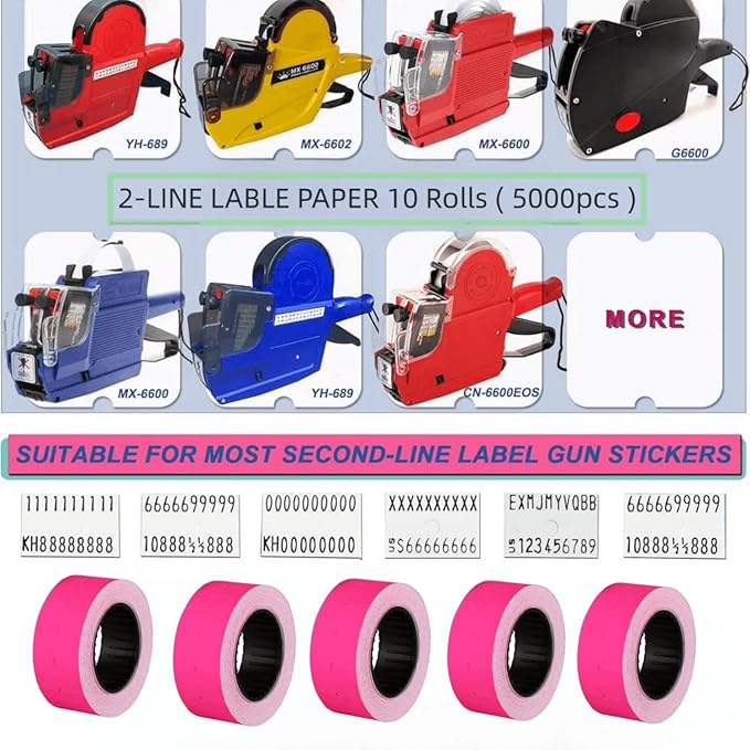 10 Rolls Labels Paper Suitable for MX-6600, MX-6602, YH-689 Price tag 2-line Marking Gun Pricemarker Labels (Without Gun ）