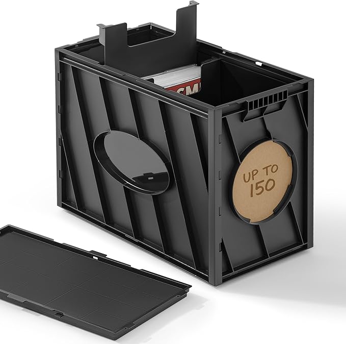 INMAKER Comic Book Storage Box, Holds Up to 150 Comics, Acid Free Plastic Book Bin with 2 Adjustable Dividers (Matte Black)