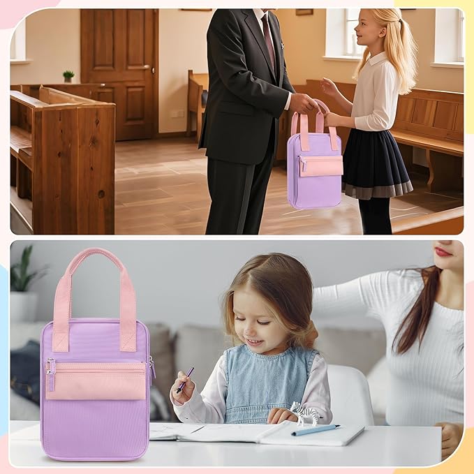 FINPAC Bible Cover Case Tote Bag Water-Resistant Bible Carrying Case Christian Gifts for Church Study Supplies, Purple