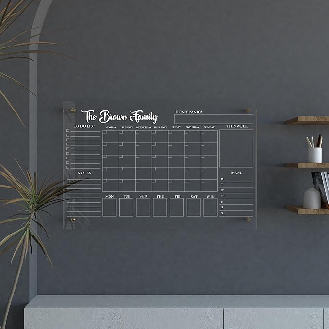 | Custom Acrylic Monthly Calendar | Dry Erase Wall Planner | Personalized Family & Office Organizer | Clear Acrylic Calendar for Home