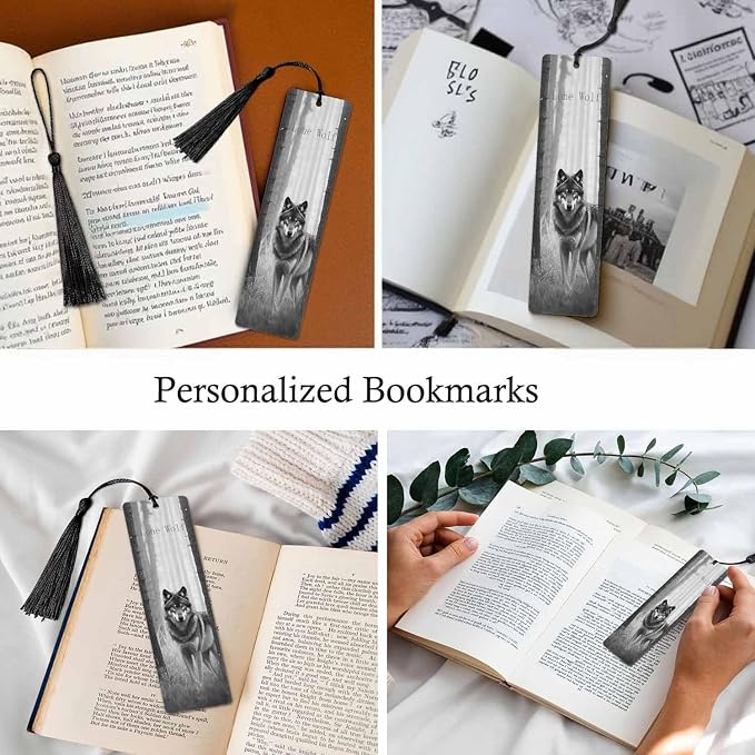 Lone Wolf 5 Pcs Bookmarks Animal Wooden Bookmarks with Tassel for Students Reader Teachers Book Lovers