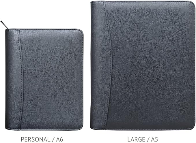 Fan&Ran 2026-2027 Zipped Planner Organizer, Weekly and Monthly Refills with Simulated Leather Cover, Personal Size, Black