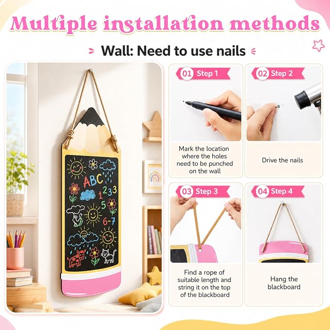 MotiMind 1 Pcs Giant Outdoor Chalkboard for Kids Suitable Indoor and Outdoor Use, Weatherproof Large Black Chalkboard Panels for Wall Back to School Decorations (Large Pencil)