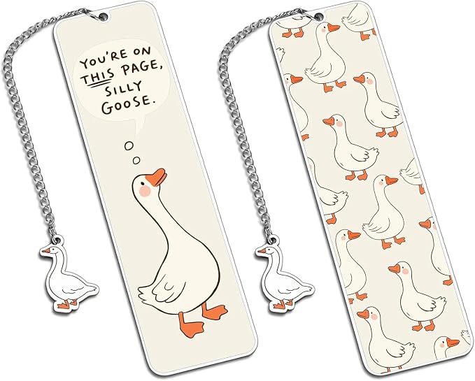 Beige Cute Bookmark for Women Silly Goose Gift Metal Bookmark for Students, Teachers, and Readers Funny Bookmarks Gift Page Markers Study Stationery, Office Supplies (Beige)