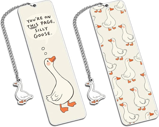 Beige Cute Bookmark for Women Silly Goose Gift Metal Bookmark for Students, Teachers, and Readers Funny Bookmarks Gift Page Markers Study Stationery, Office Supplies (Beige)