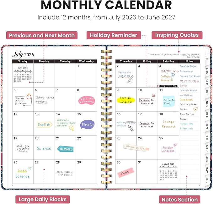 2026–2027 Academic Planner, Weekly and Monthly Planner for Women, July 2026 - June 2027, Pretty Hardcover 2026–2027 Academic Planner with Tabs, Inner Pocket, Spiral Bound, Perfect Office Home School Supplies - 6.3" x 8.5", Forest Fox