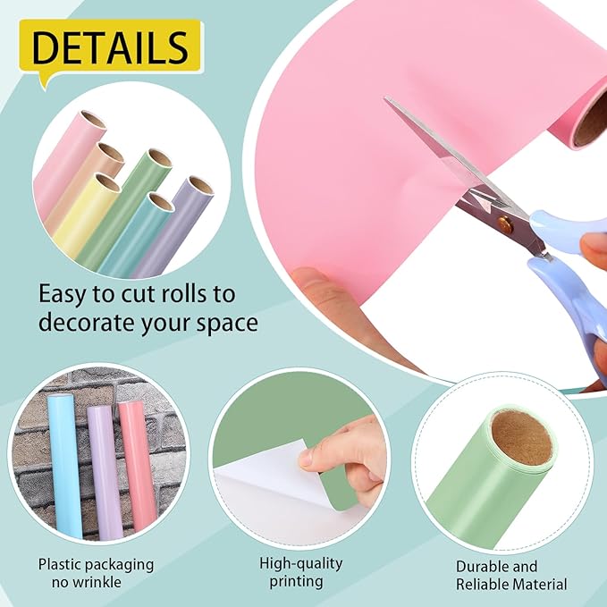 Skyygemm 6 Rolls Bulletin Board Paper Fade Resistant Colored Bulletin Board Paper Roll Bulk for Art Decor Drawing Craft Painting(4 x 24 ft,Macaron Color)