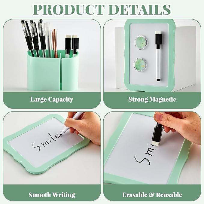 QOUBAI 11 Pcs School Lockers Magnetic Decor Green Locker Accessories Kit with Magnetic Mirror Whiteboard Pen Holder Buckles Lockers Organizer Decorations Locker Essentials for Back to School Supplies