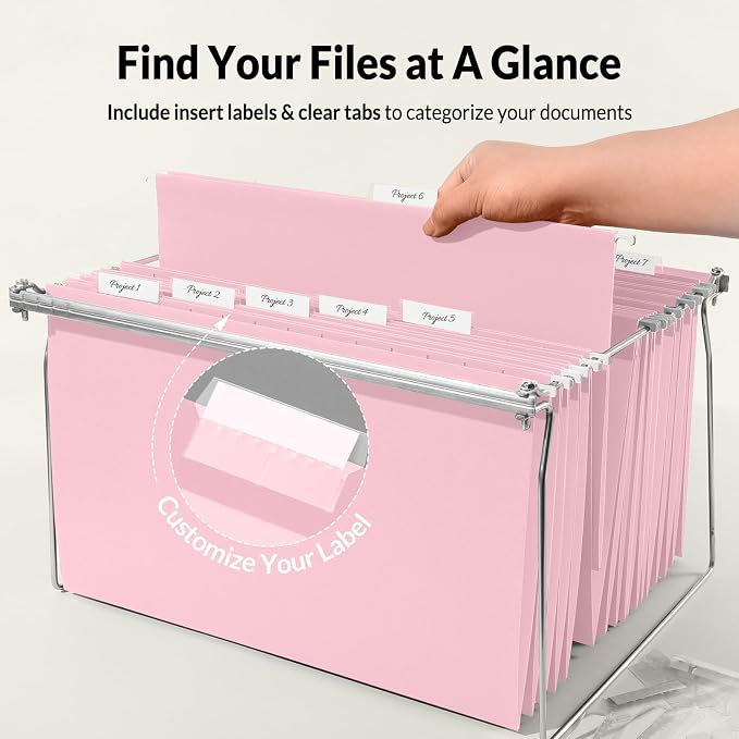 SUNEE Hanging File Folders Legal Size, Pink File Folders 25 Pack 1/5-Cut Tabs, Stay Organized for Your Home and Office Bulk File and Documents