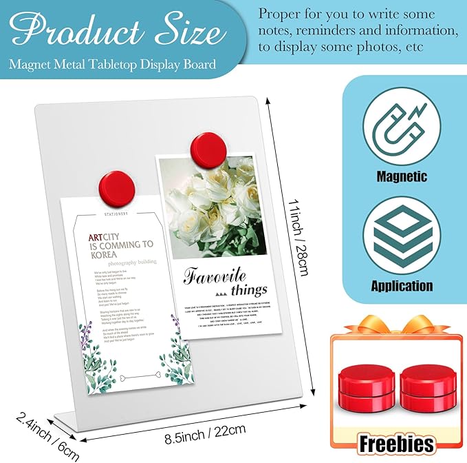 Fainne 2 Pcs Magnetic Bulletin Board with Easel Stand Mini Magnet Metal Tabletop Memo Display Board for Back to School Menu Table Office Supplies (White,11 x 8.5 Inches)