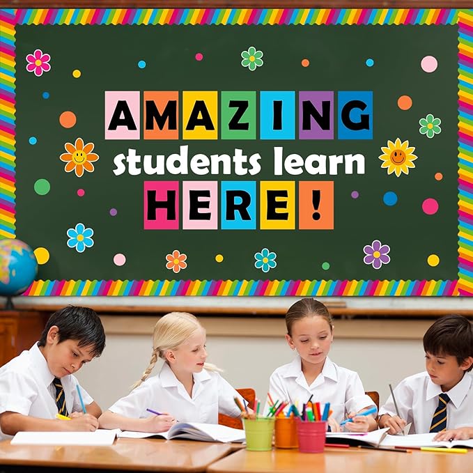 AnyDesign 85Pcs Back to School Bulletin Board Decor Rainbow Flower Dots Paper Cutouts with 150Pcs Glue Points for Party Classroom Wall Decor