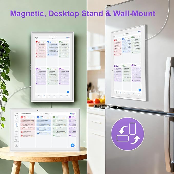 JSUSOU 15.6 Inch Digital Smart Calendar with FREE APP for Fridge & Wall Touch Screen, Magnetic Refrigerator Mount, Electronic Planner for Office Desk, Gift for Parents & Kids, White