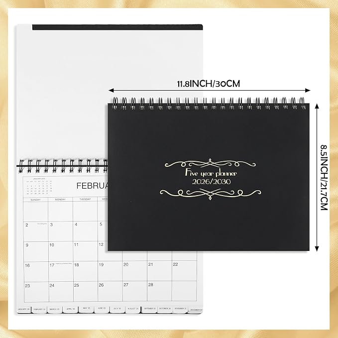 Zhanmai 5 Year Planner Calendar with Tabs 2026 to 2030 11 x 8.5 Inches 5 Year Calendar Monthly Schedule Organizer Spiral Bound, Black