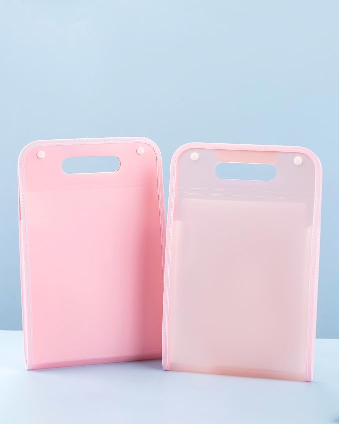 Translucent Vertical Accordion File Folder,13 Pockets Expanding File Organize with Labels,A4 Letter Size Document Receipt Organizer Accordion Filing Folder for School, Home,Office.(Pink)