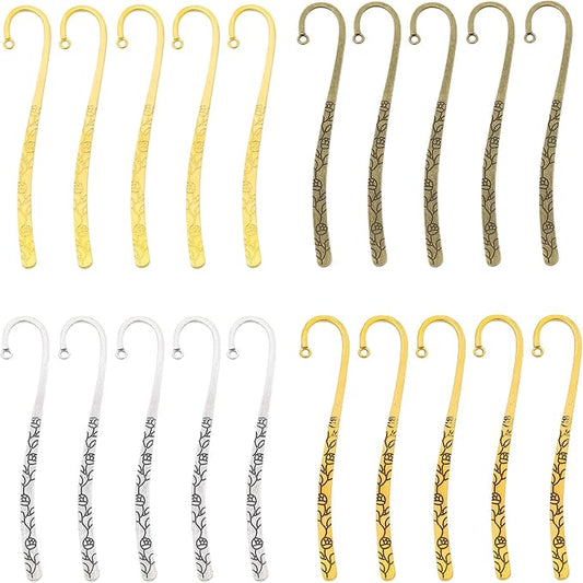 20 Pack Metal Bookmark, Metal Bookmark Hairpin Hook Carved Antique Vintage with Loop Book Markers Embossed Bookmarks, Jewelry Making Charms