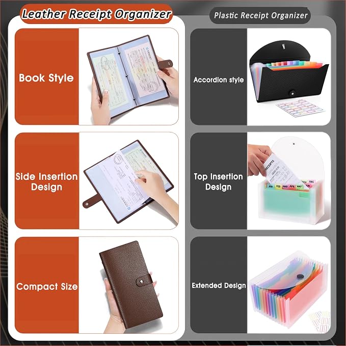Leather Receipt Organizer,Coupon Organizer with 40 Pockets, Multi-Purpose Receipt Holder Organizer, Wallet Style Coupon Holder Prevent Loss or Damage of Receipts and Coupons (Darkbrown)