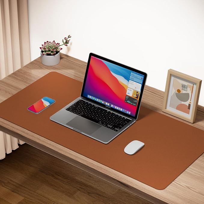 Boutilon Leather Desk Pad Protector,Non-Slip Mouse Pad,Laptop Desk Pad,Office Mouse Mat,Waterproof Leather Desk Blotter,Desk Writing Pad for Office and Home (XXL-Brown,47.2"x 17")
