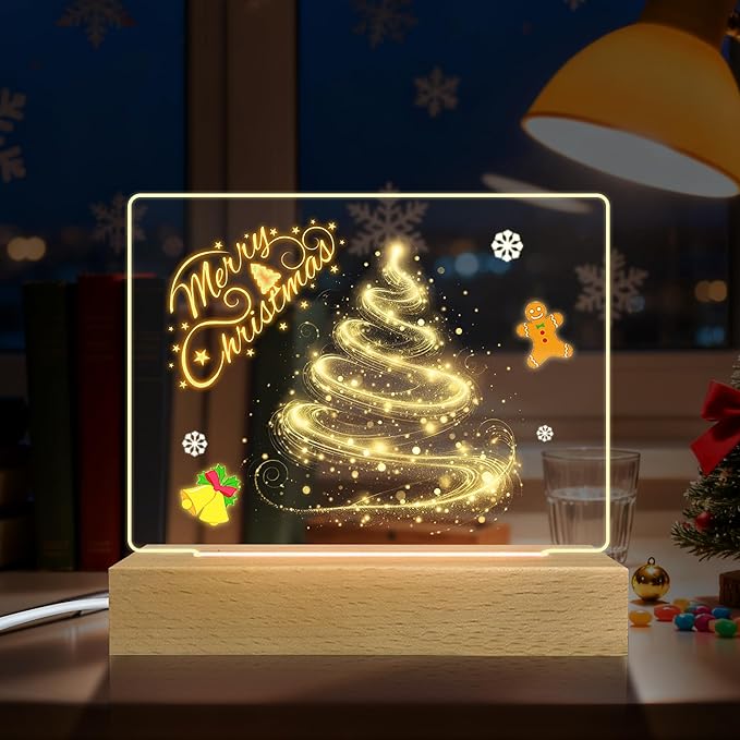 7 Color Rectangle Display Pedestal with Acrylic, 9.4" x 6.7" Led Note Board Best Gift for Mother'sDay/Father'sday/Birthday/Wedding/Anniversary