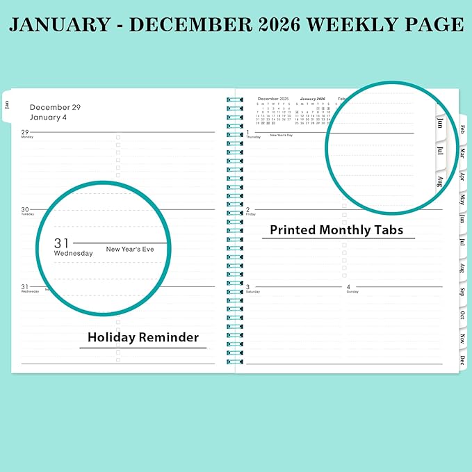 Planner 2026-2027 - 2026 Planner(January - December 2026), 8" x 10", Calendar Planner 2026, 2026 Planner Weekly and Monthly Spiral Bound, Flexible Cover, To-Do List, 12 Monthly Tabs