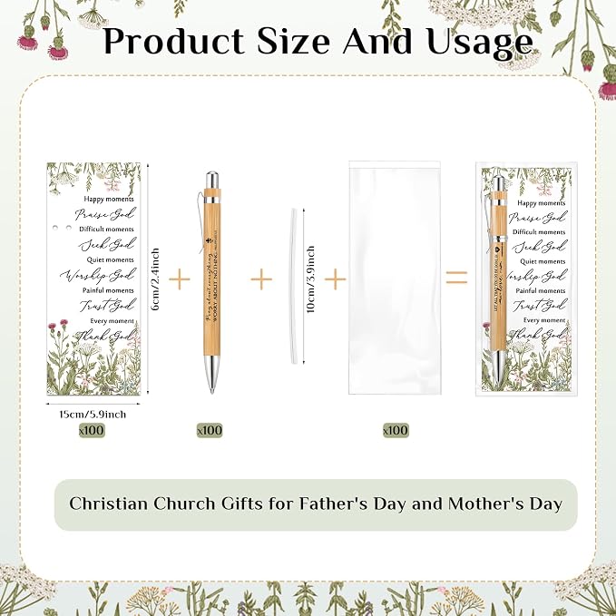 100 Set Christian Religious Gifts Bulk Include Bible Verse Pens and Inspirational Bookmarks Scripture Quote Bible Study Group Church Gifts for Christian Graduation Father's Day Pastor (Bamboo)