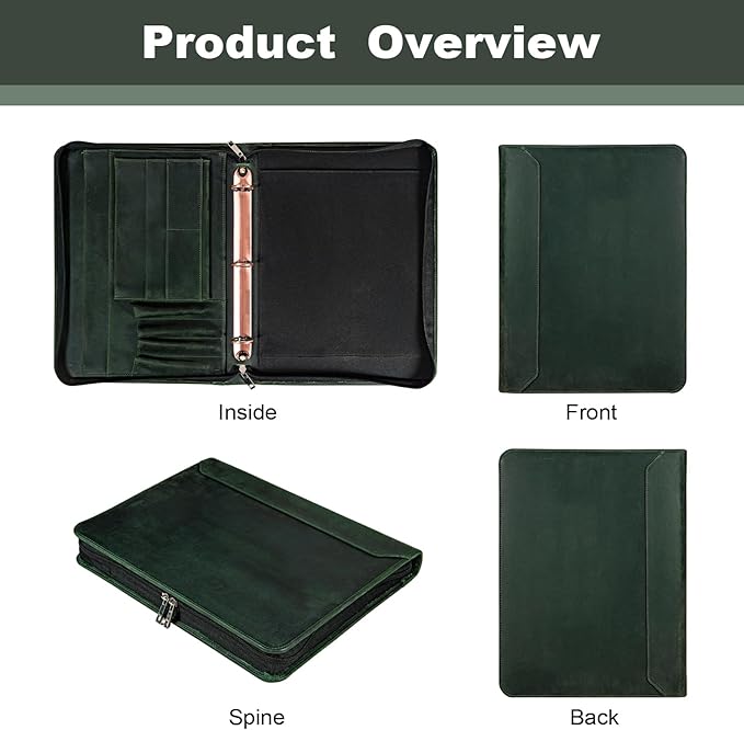 AZXCG Genuine Leather Portfolio Binder for Men& Women,Padfolio Organizer with Zipper,Padfolio Folder for iPad Pro 12.9/ Letter Size Notepad,Business Executive Gift for Men, for Valentine's Day