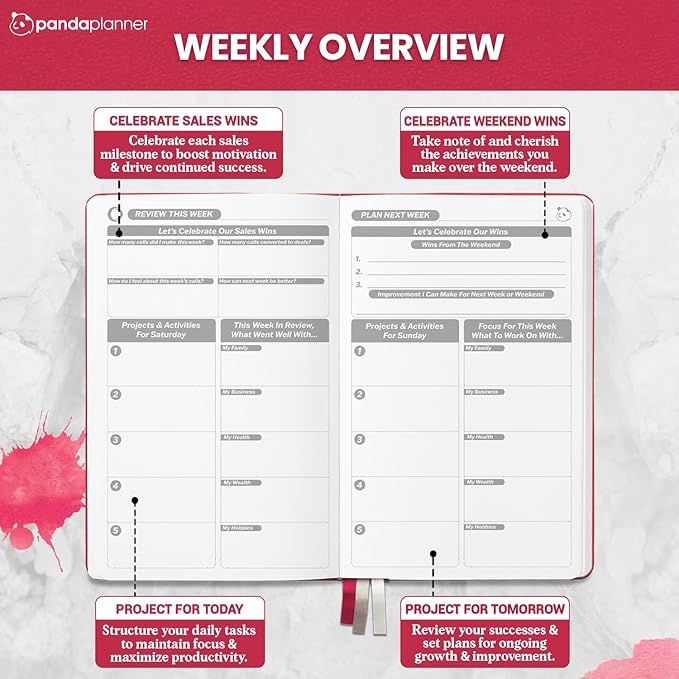 Planner 2026 – Red Panda Planner Sales Pro Daily Planner for Sales Reps | 90-Day Undated Goal, Productivity, & Sales Tracker | Business Planner with Monthly, Weekly & Daily Layout