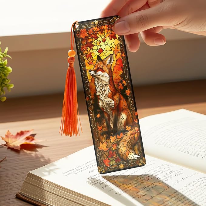 4 Pcs Fantasy Animal Bookmarks Gifts for Reading Women, Stained Glass Transparent PVC Book Marks with Tassels, Cute Black Cat Design Gift, Cool Book Accessories for Book Lovers Bookish