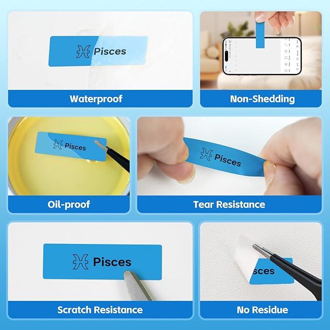 Thermal Labels DETONGER 1/2 Width Compatible Tape Refills Label Stickers Film Coatedfor Label Maker Tapes Home Office School Business Use Sticky Liquid-Proof 0.5"×1.6"(12×40mm) Blue