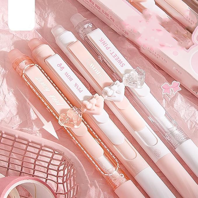 4pcs Pink Erasable Pens 0.5mm GelPens Blue Ink Retractable Mistake-Free Smooth Writing Pens with Erasers for Women Men Office Supplies (heart 4pcs, Blue)