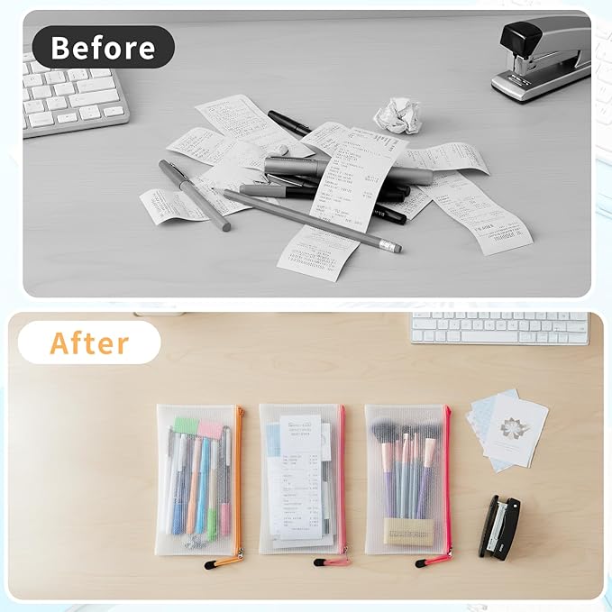 EVERECO 30pcs Pencil Pouches, 9.3x4.5 Inches Small Zipper Pouch, 15 Colors Bill Size Waterproof Zipper Pouches for Organizing, Board Game Storage and Office Supplies