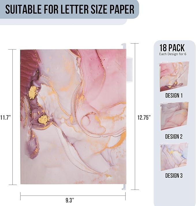 Y YOMA 18 Pack Decorative Hanging File Folders Letter Size Cute Hanging Folder Pretty File Folder Organizer for Filing Cabinet Office Home Work Documents with 1/5-Cut Adjustable Tabs, 3 Rose Design