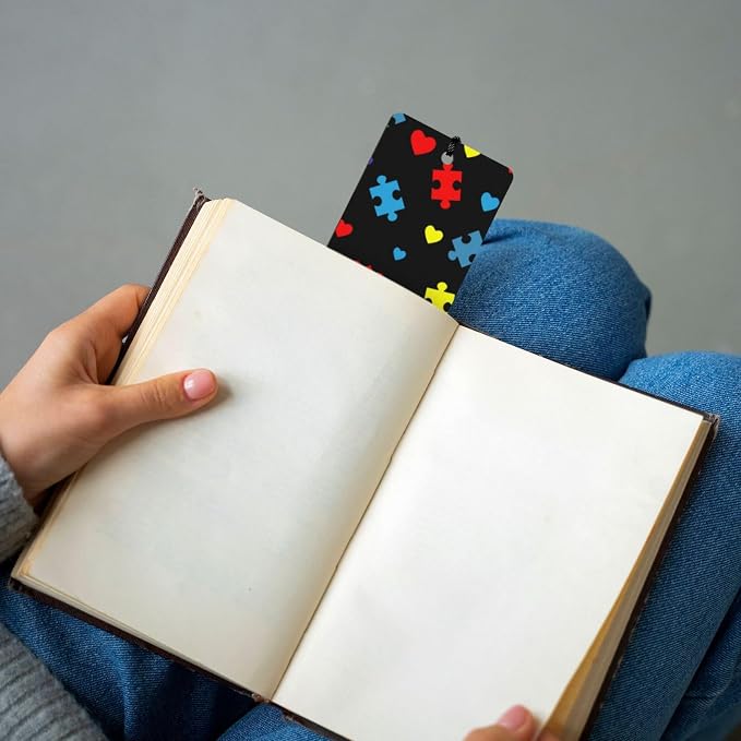 Autism Awareness Colorful Puzzle 5pcs Wood Bookmarks with Tassel for Planner Reading Book Lovers Accessory Readers Men Women 4.6 X 1.2 Inch