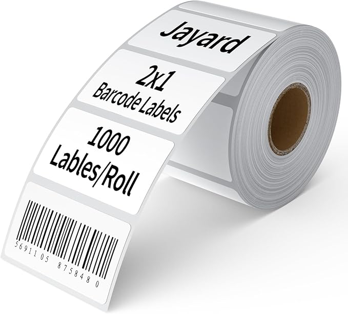 Direct Thermal Label 2x1, Thermal Labels for Barcodes, Return Address, File Folders - Barcode Stickers Compatible with Rollo, Munbyn, Zebra, Godex - 1Roll, 1000 Lable, White Sticker Labels