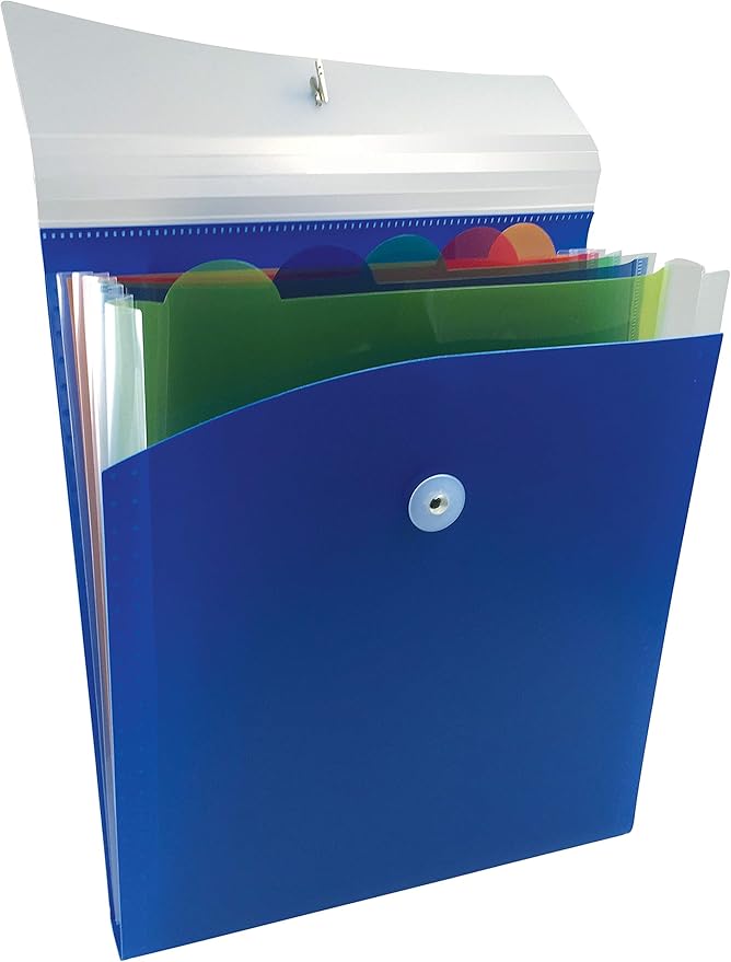 Vertical Expanding 6 Pocket Backpack File by Better Office Products, 1 Piece, Letter Size, for Easy Backpack Access, Multicolored Pockets and Tabs, Asst'd Colors, Color Will Vary - Red, Blue, or Black