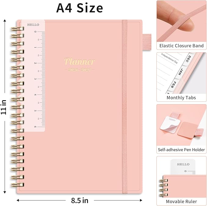 AHGXG Academic Planner 2026-2027, July 2026 - June 2027, Weekly and Monthly, 8.5" x 11", Calendar, Agenda for Women, Teacher, Student, School, 12-Month Tabs (Pink)