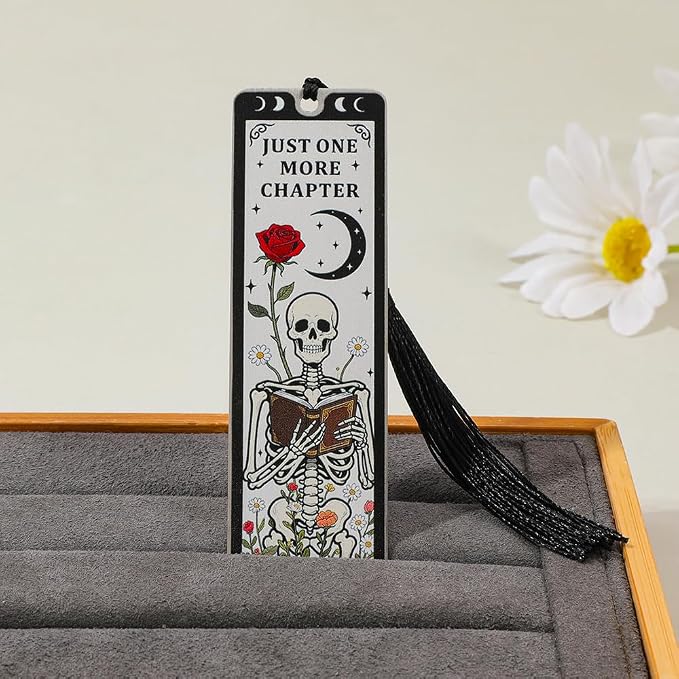 3Pcs Unique Skull Reader Bookmark - Metal Bookmark with Black Tassel, Star and Rose Pattern, Engraved “THE Reader” for Dark Gothic Lovers, Women Readers Fantasy Gift Gothic Gift (3PCSE)