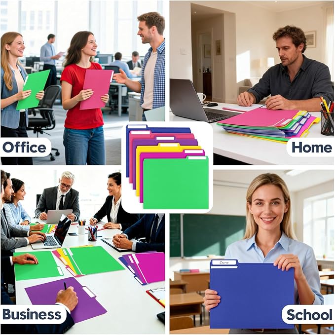 240 Pack Colored File Folders, Letter Size Paper Folders with 1/3-Cut Tabs & Blank Labels, 8.5" x 11" Bulk Durable File Folders for Office/Business/School/Law Firms Use
