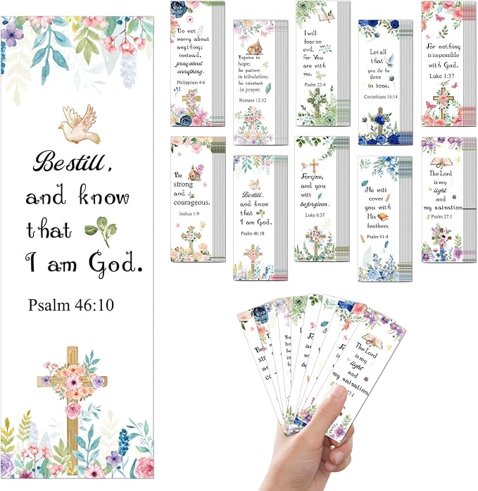 100 Pcs Christian Bookmarks, Religious Flower Cross Paper Bookmark Bulk for Women Women, Inspirational Bible Verse Book Mark Gift for Reading Lovers Church Accessories