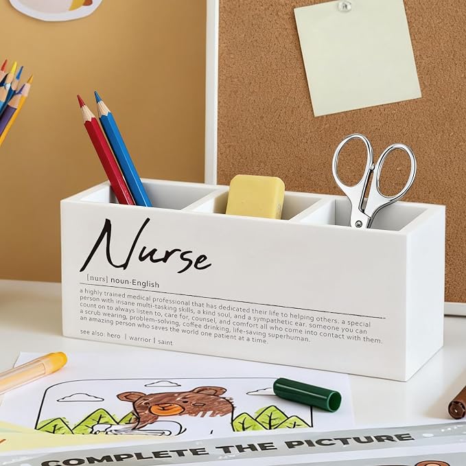 Nurse Gifts Pen Pencil Holder, Nurses Appreciation Gifts Wood Desk Organizer and Accessories, Nurse Office Decor, Nursing Gift for Women Pen Holder Desk Organizer for Office Tabletop