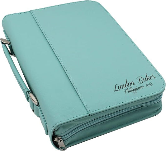 My Personal Memories Personalized Bible Cover Holder Case with Carrying Handle for Men and Women (Teal)