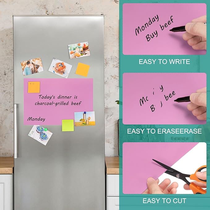 PATIKIL Magnetic Dry Erase Board Sheet for Fridge, 3 Pcs 12 x 8 Inch Erasable Refrigerator Whiteboard for Kitchen for Home Kitchen Organizer Planner Office Storage, Pink (0.6mm)