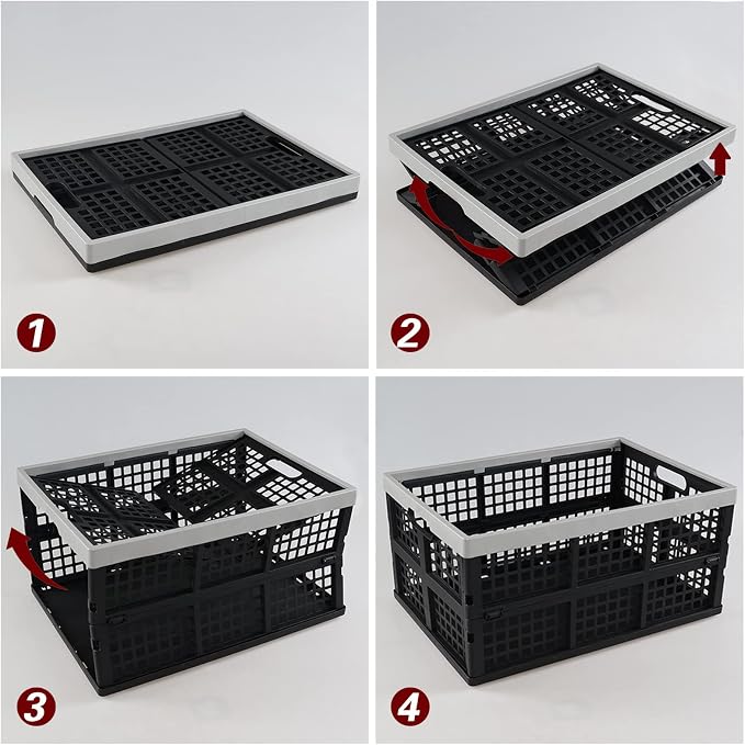 Esdiplot 2 Pack 42 L Collapsible Storage Crates, Stacking Folding Storage Basket, , Plastic Collapsible Milk Crates