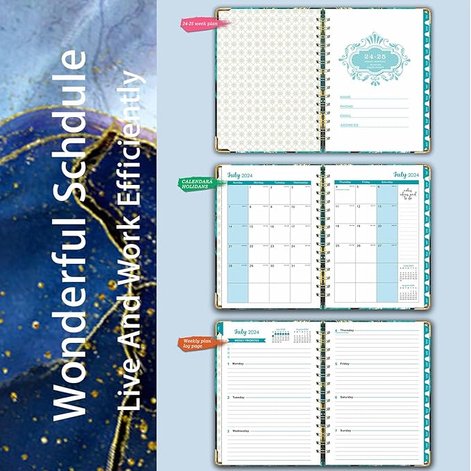 Generic Monthly Schedule for 2024-2025, Daily Schedule with Labels for July 2024-2024 to June 2025, Weekly/Monthly Schedule for 2024-2025, Schedule with Notes and Stickers,8.5"" x 6.2"" (Style-2)