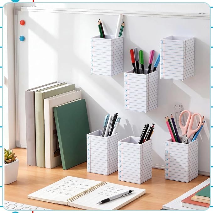 6 Pcs Notebook Classroom Decor Classroom Magnetic Storage Boxes Magnetic Storage Containers Plastics Pen Holder for Refrigerator Whiteboard Home Office School Organizer Supply