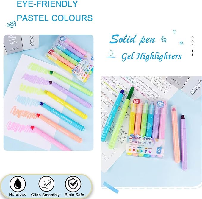 55 Pcs Aesthetic Highlighter and Erasable Pen Set, including 6 Bible Highlighters, 8 Erasable Pens, 40 Refills and1 Eraser,No Bleed, Perfect for Bible Study Journaling Planner Notes School Supplies