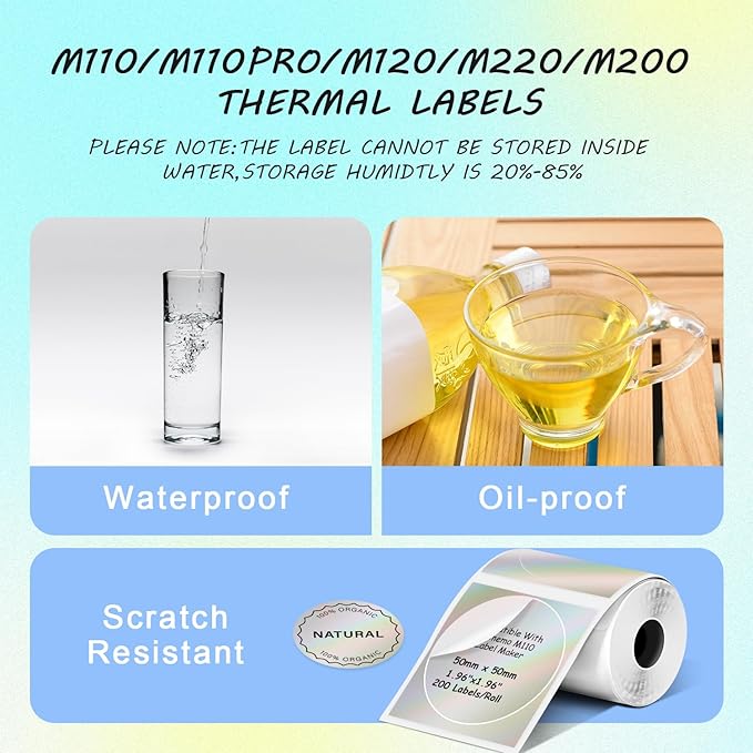 Round Circle Thermal Label Compatible with Phomemo M100/M110/M221/M220/M120/M200 Label Printer,1.96" x 1.96"（50x50 mm, 140 Labels/Roll Round Labels for Home, Office, School, Store, Easy to Use