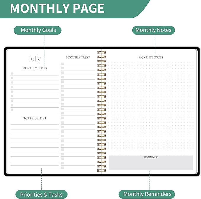 Monthly Planner 2026-2027 Hardcover with Calendar planner from Jan 2026- June 2027,Monthly Goals,Tasks,Notes,Priorities & Reminders, 11" x 9", 18 Months for School Office Home Planning, Black