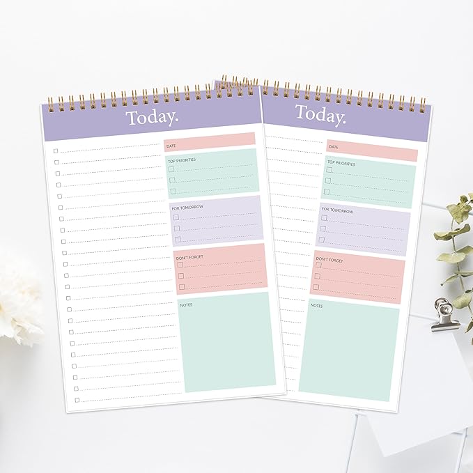 KMQOY To Do List Notepad - 2 Pack Daily Planner Pad Undated 52 Sheets Spiral Today Planner Note Pad Premium Thick Paper 6.5" x 9.8" For Work and Personal Organized - purple