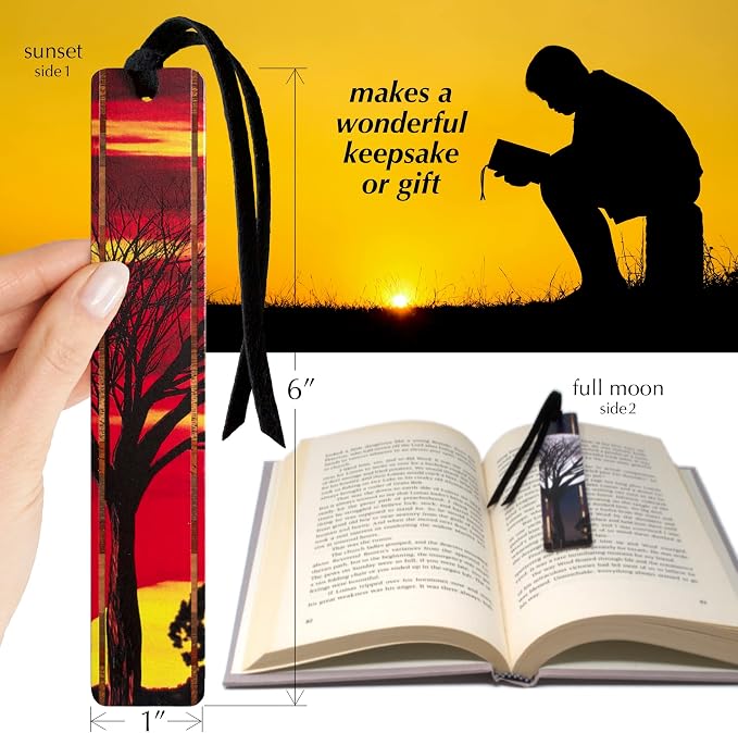 Sunset Moonrise Wooden Bookmark | Celestial Sunset Landscape Art | Gift for Nature Lovers, Stargazers, Tree Lovers, Sky Watchers & Readers | Handmade in the USA